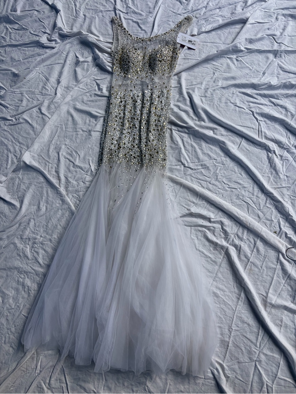 New Elegant Beaded White Tulle Prom Dress